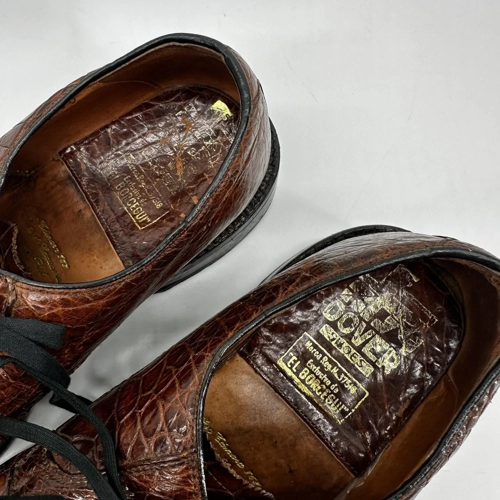 Vintage Dover Crocodile Derby Dress Shoes Mens EU 38.5 US 6 Brown Exotic Leather